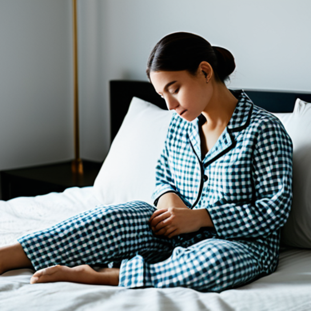 A serene person in modest, comfortable pajamas, peacefully resting on a bed in a softly lit, modern bedroom. The scene emphasizes tranquility and deep sleep, with calming shadows and clean lines. The subject is fully clothed, appropriate attire, safe for work, perfect anatomy, natural pose, professional photography, high quality, family-friendly.