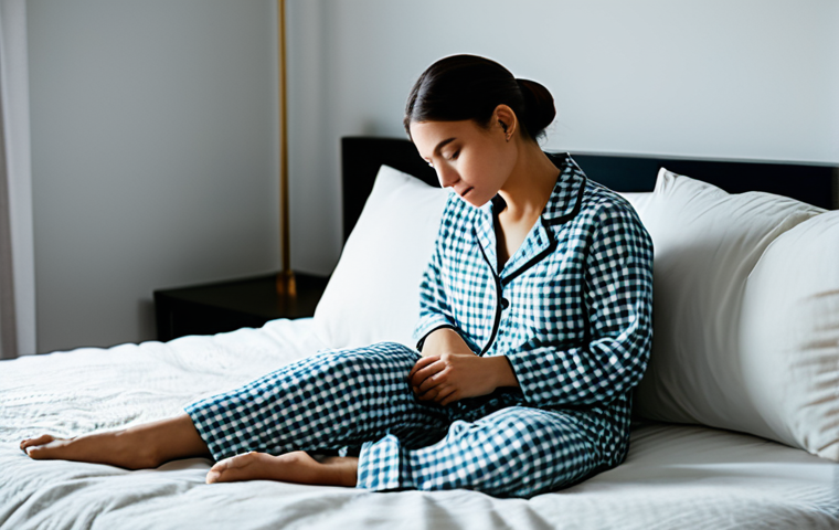A serene person in modest, comfortable pajamas, peacefully resting on a bed in a softly lit, modern bedroom. The scene emphasizes tranquility and deep sleep, with calming shadows and clean lines. The subject is fully clothed, appropriate attire, safe for work, perfect anatomy, natural pose, professional photography, high quality, family-friendly.