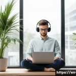 멘탈 트레이닝 프로그램 - A serene modern workspace designed for optimal focus and mental clarity, featuring a minimalist desk...