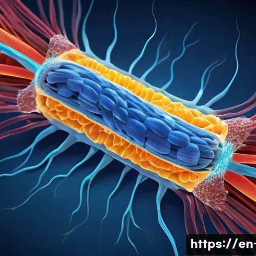 운동과 전해질 균형 - A detailed anatomical illustration of human muscle cells during contraction, highlighting the moveme...
