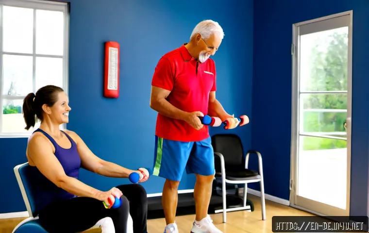 노인 운동 프로그램 설계 - Photorealistic wellness consultation in a bright community fitness center, a friendly middle-aged ph...