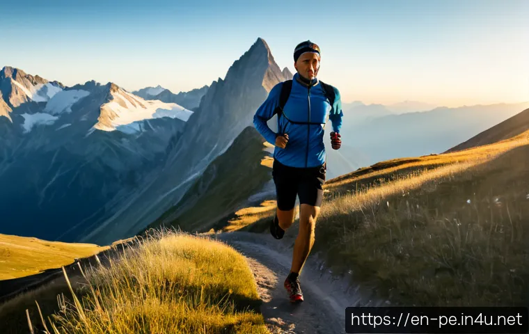 고지대 훈련의 생리학적 효과 - Photorealistic endurance athlete in layered running gear jogging along a high-altitude mountain trai...